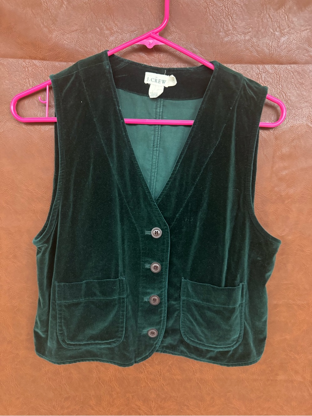 Vintage 90s J Crew Velvet Vest Womens S Green Waistcoat Made Hong Kong Cotton